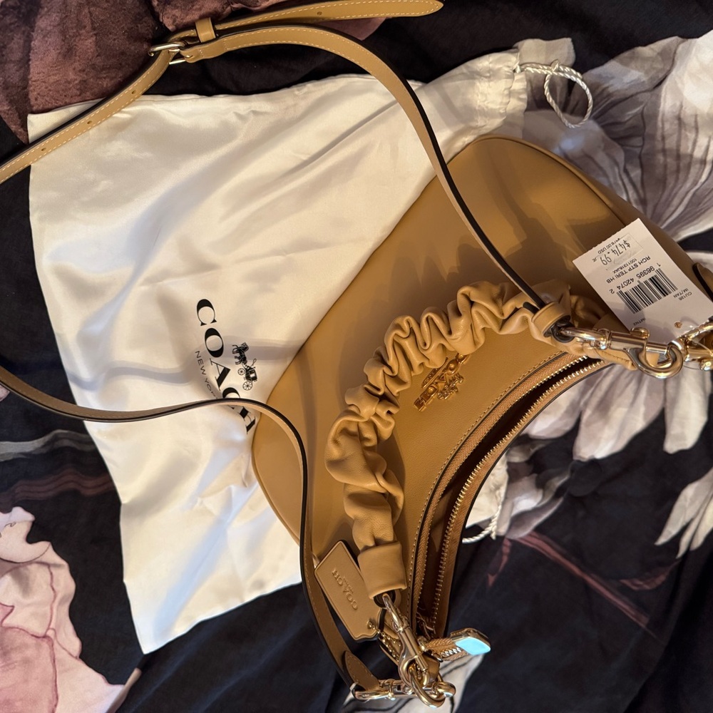 Coach Tan Leather Shoulder Bag with Ruffled Detail - Picture 11 of 11